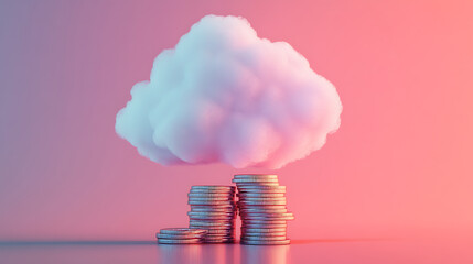 Poster - Stack of coins symbolizing growing expenses in cloud computing, Cloud service budgeting