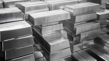 Poster - Stacked silver bars on a financial chart symbolize silver trading and market analysis
