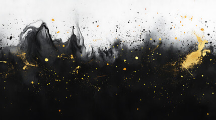 Poster - abstract black ink watercolor texture with gold splatter hand painted background for design
