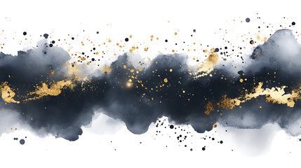 Poster - abstract black ink watercolor texture with gold splatter hand painted background for design