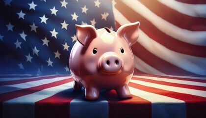 Wall Mural - Piggy Bank on American Flag Symbolizing Savings