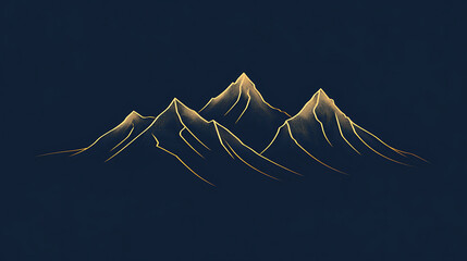 Poster - simple line-drawn mountains, with gold lines on a dark blue background