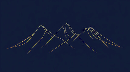 Poster - simple line-drawn mountains, with gold lines on a dark blue background