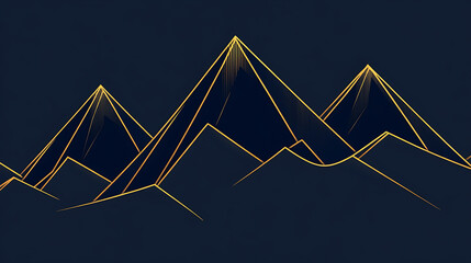 Aufkleber - simple line-drawn mountains, with gold lines on a dark blue background