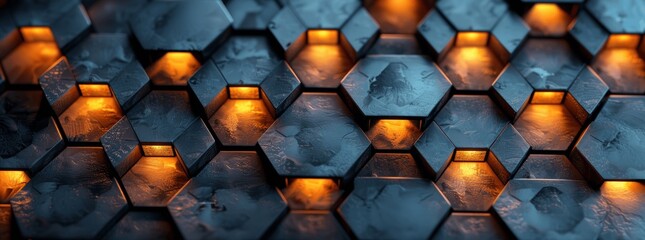 Fototapete - Modern Geometric Industrial Hexagon Background with Gold and Gray Tones
