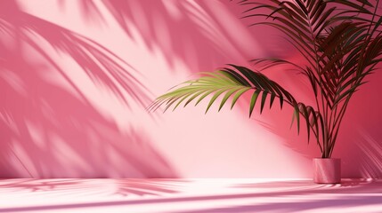 Poster - Palm Leaf Shadow on Pink Wall for Product Display