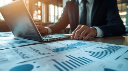 Poster - Business Professional Analyzing Financial Data on Laptop