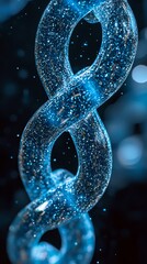 Aufkleber - A close-up of a blue, spiraling, transparent object against a black background. It looks like a chain made of liquid.