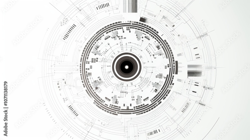 Complex Circular Architectural Plan with Concentric Rings and Radial ...