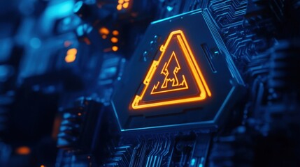 Poster - Futuristic Circuit Board with Warning Symbol