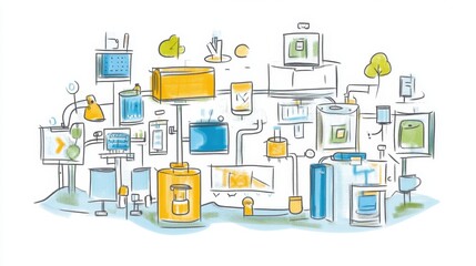 Poster - Colorful Abstract Illustration of Technology and Devices