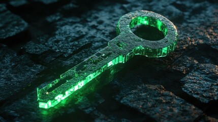 Poster - Green Crystal Key on Textured Surface