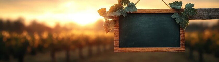 Wall Mural - Rustic wooden sign on a fence at sunset, tranquil countryside scene