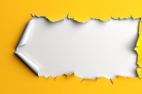 a realistic hole paper with clean color background, ripped edge of the sheet. 3d rendering. Concept photography.