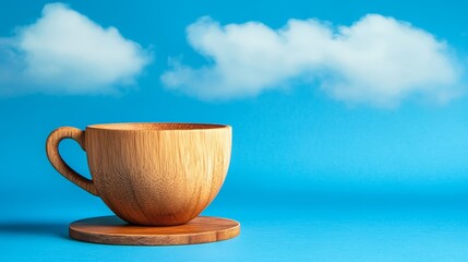 Wall Mural - Rustic wooden cup against a serene cloud backdrop, tranquil scene of nature's simple beauty