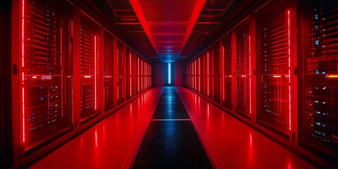 Aufkleber - Red and Blue Illuminated Server Room Corridor.