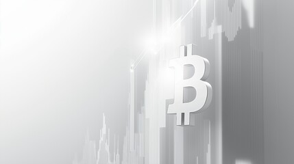 Poster - Bitcoin symbol is shining over a financial market chart background suggesting a positive trend in cryptocurrency investment and trading