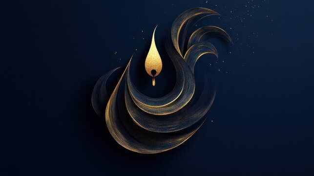 Modern Diwali card with gold diya illustration and elegant calligraphy on a midnight blue background