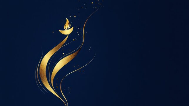 Modern Diwali card with gold diya illustration and elegant calligraphy on a midnight blue background