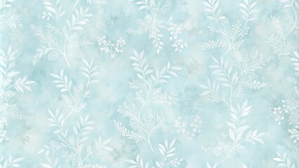 a delicate pattern of white botanical silhouettes on a blue watercolor background, with intricate br