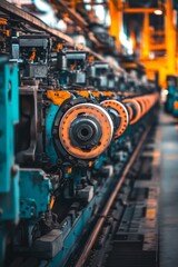 Poster - Close-Up View Of Industrial Machinery And Equipment In A Manufacturing Factory Setting.