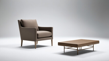 AI generative. Minimal design of coffee table set mockup, gray with blank white background. 10