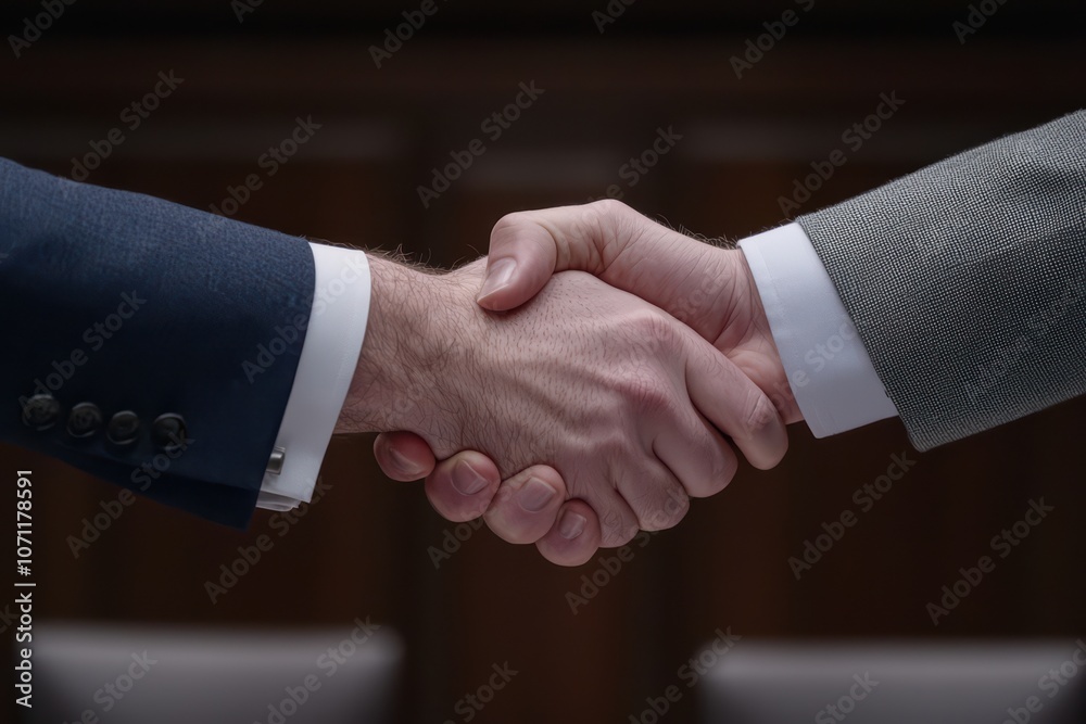 Business handshake symbolizing agreement and partnership in a corporate ...