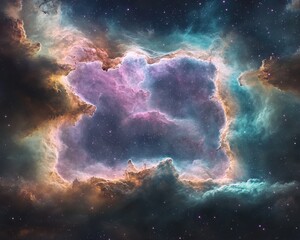 Wall Mural - stunning cosmic nebula cloud formation in deep space - vibrant pink purple blue colors with glowing 