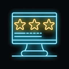 Aufkleber - Neon sign of a computer screen displaying a five star rating, glowing brightly against a dark background