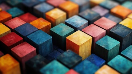 Wall Mural - Assorted colored blocks forming a pattern on a light background.