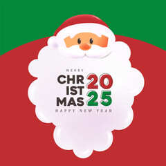 Merry Christmas greeting card banner with cute funny Santa Claus 