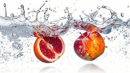 Wall Mural - Red Apples Splashed in Water Creating Dynamic Motion