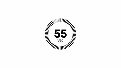 circle countdown timer one minute animation from 60 to 0 seconds on transparent background with alph