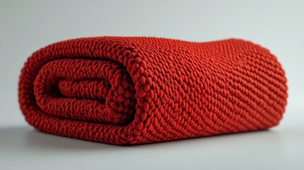 Sticker - Close-Up of a Rolled Red Knit Blanket