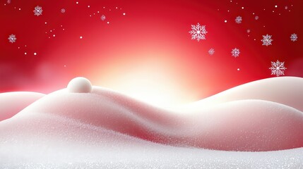 Poster - Warm red background with soft snow layers, scattered with delicate white snowflakes. Cheerful and elegant.