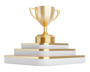 golden cup on a podium isolated on transparent background