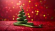 © JuliaDorian - Sparkling Green Snake Coiled Like Christmas Tree on Red Glitter with Bokeh, Holiday Concept
