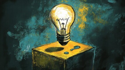 Poster - Light Bulb on Box with Question Mark Illustrates Ideas