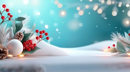 Wall Mural - Happy Holidays text with snowy background, twinkling lights, red and green festive decor, bright and joyful