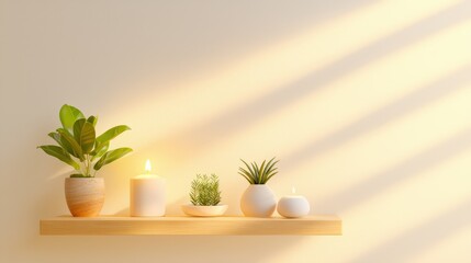 Poster - Minimalist living room wall with floating shelves, plants, and small decor pieces for a clean look.