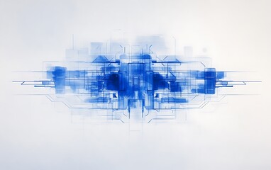Fototapete - An abstract design featuring blue hues and geometric lines, creating a modern, digital feel against a light background.