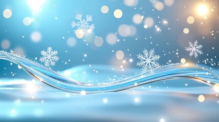 Poster - Serene blue Christmas background with white snowflakes and gentle light effects. Cool and festive.