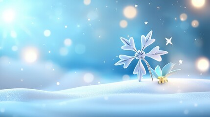 Poster - Serene blue Christmas background with white snowflakes and gentle light effects. Cool and festive.