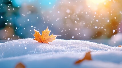Poster - Snowflakes falling over a white blanket of snow, blurred background for depth, peaceful vibe