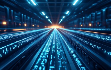 Aufkleber - A futuristic perspective of bright binary data streams converging into a luminous horizon, symbolizing advanced technology and digital communication.