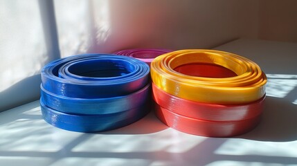 Sticker - Colorful Stacked Rings on a White Table