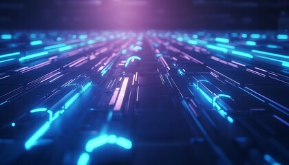 Poster - A futuristic abstract view featuring glowing blue lines extending into the distance, creating a sense of depth and technological advancement.