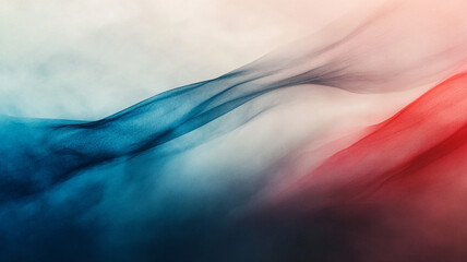 Poster - Abstract wave patterns in blue and red colors flowing across a light background
