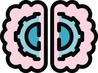 Poster - Pink brain with two gears working representing the thinking process and creativity, perfect for projects related to innovation