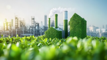 Poster - a green, eco-friendly factory where renewable energy powers machines, and the process emphasizes recycling and zero waste, showcasing the harmony between technology and sustainability.